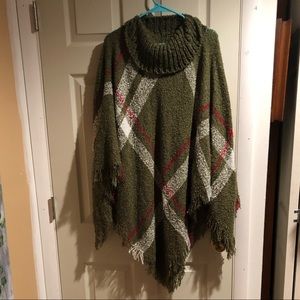 Olive lightweight striped knit poncho